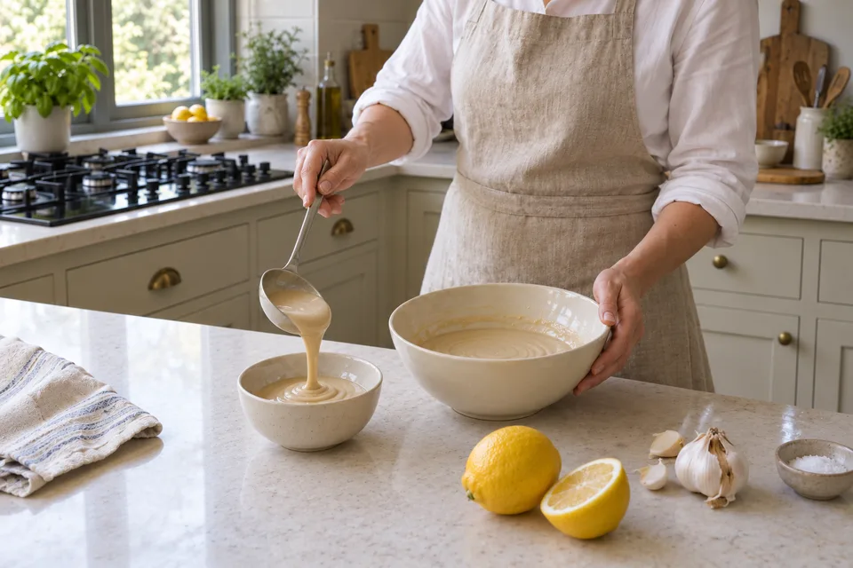 tahini sauce — step 5: Let the sauce rest for 5 minutes before serving to allow the garlic flavor to mellow slightly.