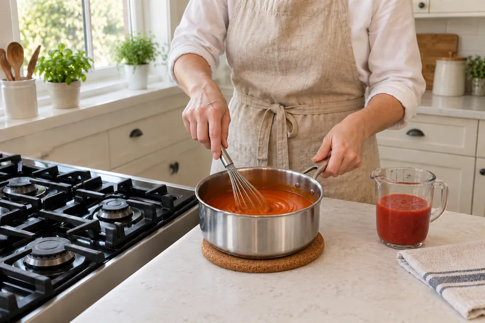buffalo sauce — step 3: Whisk vigorously until the butter and hot sauce are fully emulsified into a smooth, glossy sauce.