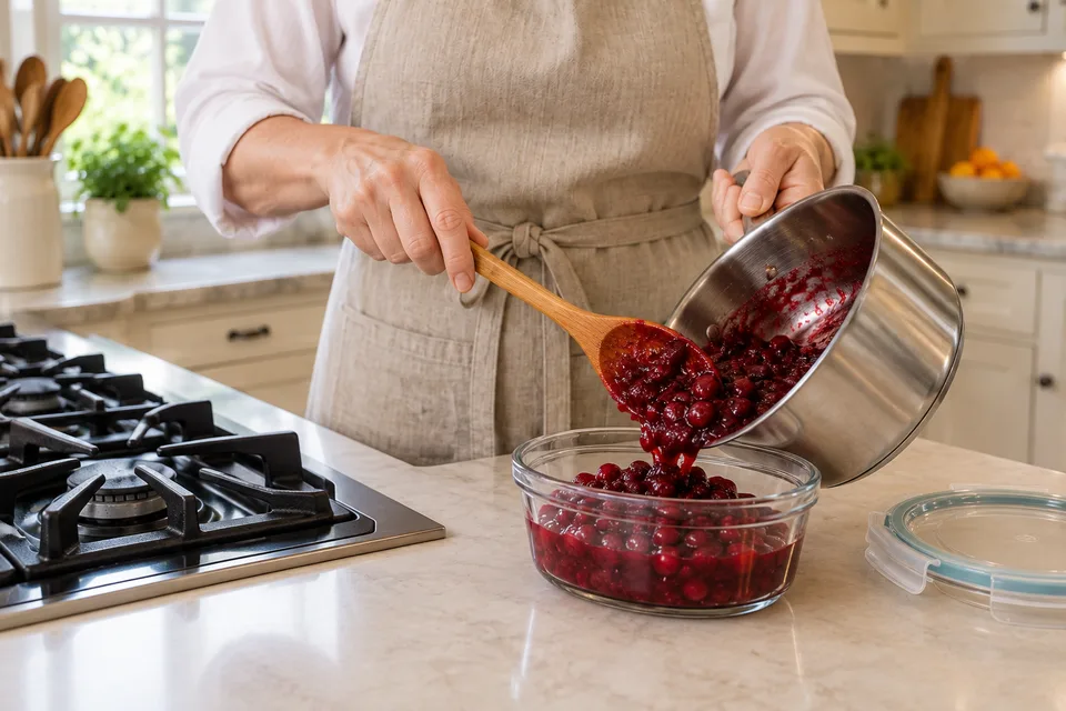 cranberry sauce — step 5: Transfer to a serving dish or airtight container and refrigerate until ready to serve.