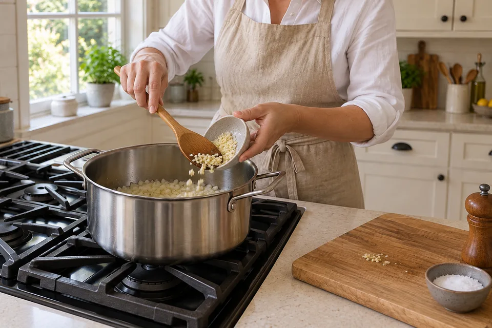 spaghetti sauce — step 3: Add minced garlic and cook until fragrant, about 1 minute.
