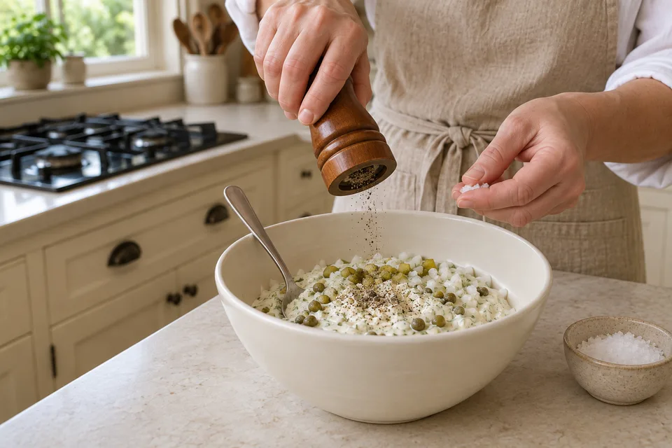tartar sauce — step 3: Season with salt and black pepper to taste.
