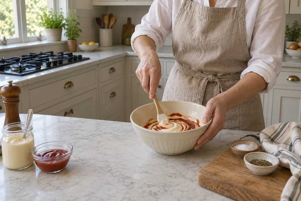 cane s sauce — step 1: Combine mayonnaise and ketchup in a small bowl and stir until evenly blended.