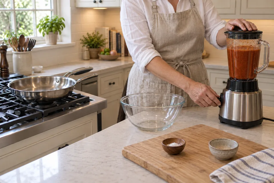 enchilada sauce — step 4: Blend on high until completely smooth, about 1 minute.