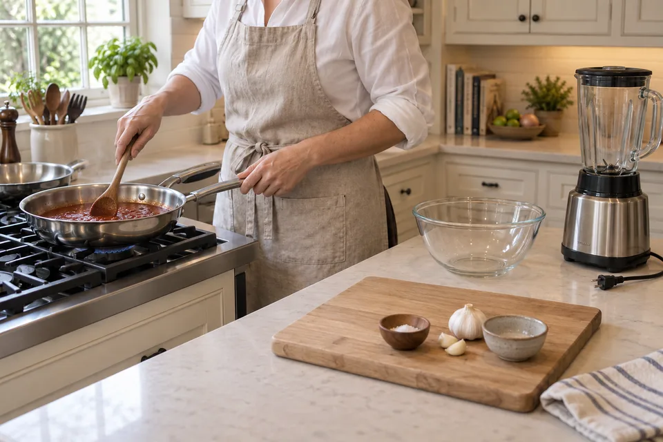 enchilada sauce — step 7: Add remaining broth, reduce heat to medium-low, and simmer uncovered for 15 minutes until slightly thickened.