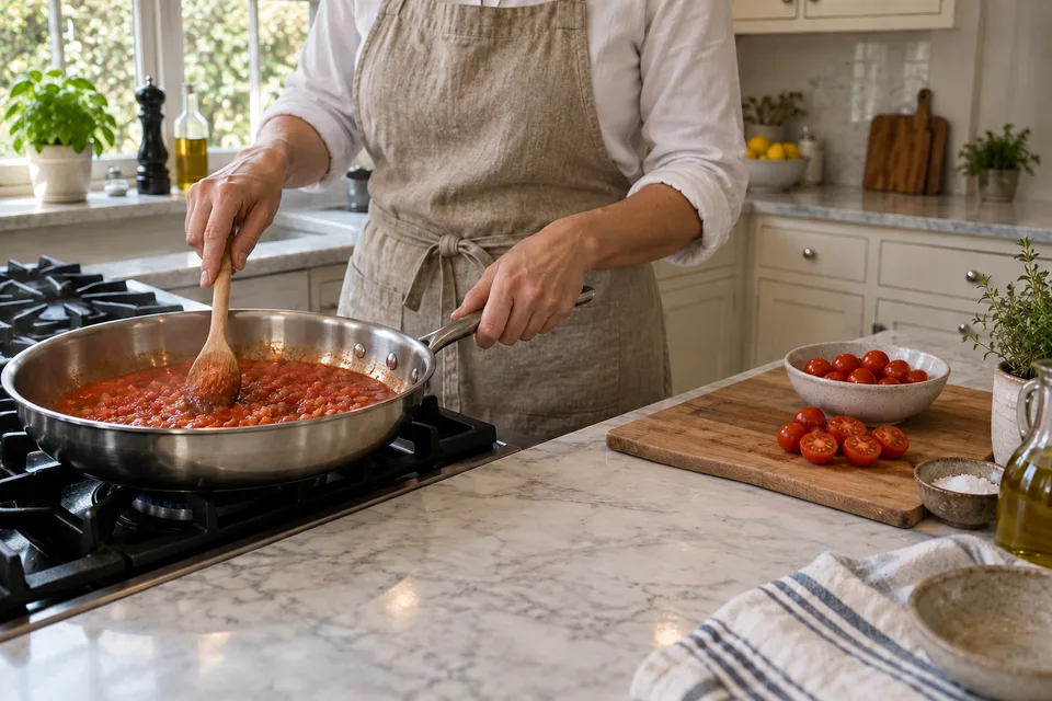 vodka sauce — step 5: Simmer uncovered for 10 minutes, stirring occasionally, to reduce the sauce and cook off the alcohol.