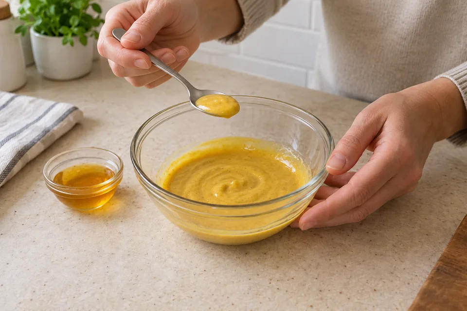 honey mustard — step 4: Taste and adjust honey or mustard to balance sweetness and tang.