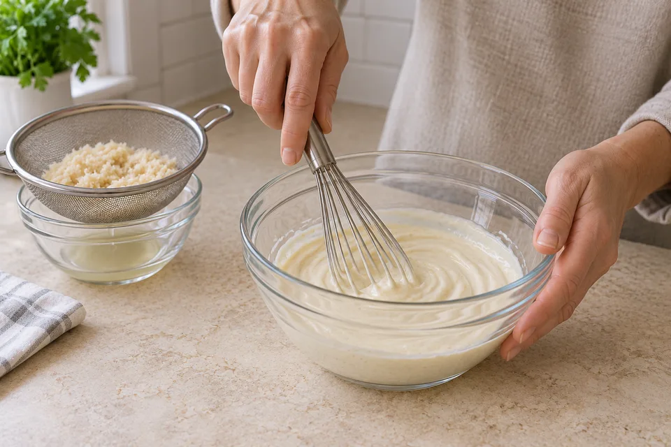horseradish sauce — step 2: Combine sour cream, mayonnaise, vinegar, and Dijon mustard in a medium bowl and whisk until smooth.