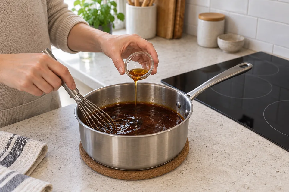 general tso sauce — step 6: Remove from heat and stir in sesame oil. Use immediately, or transfer promptly to a shallow covered container and refrigerate within 2 hours.