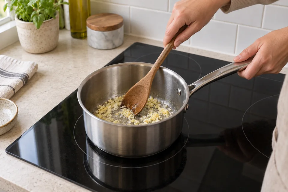 szechuan sauce — step 2: Add garlic and ginger; cook, stirring, for 1 minute until fragrant but not browned.