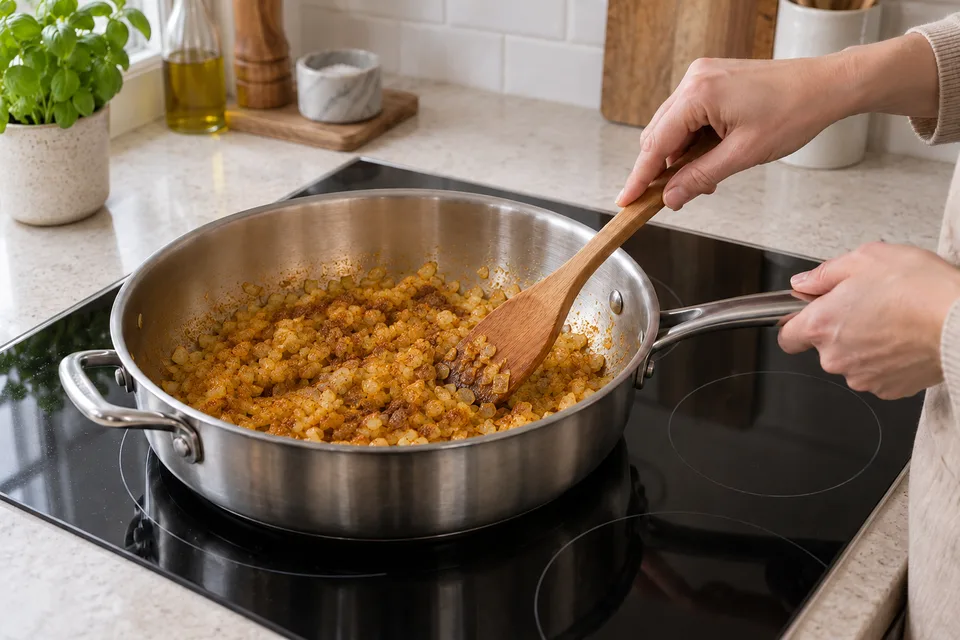tikka masala sauce — step 3: Stir in garam masala, cumin, coriander, turmeric, and chili powder. Cook 1 minute, stirring constantly, to bloom the spices.