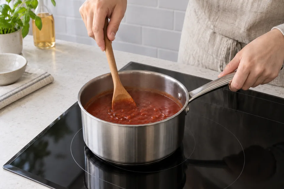 bbq sauce — step 4: Bring the mixture to a gentle simmer, then reduce heat to low.