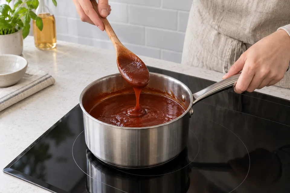bbq sauce — step 5: Cook uncovered for 20 to 25 minutes, stirring occasionally, until the sauce thickens to a coating consistency.