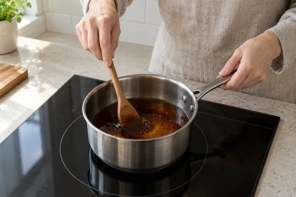 eel sauce — step 1: Combine soy sauce, mirin, sake, and sugar in a small saucepan over medium heat.