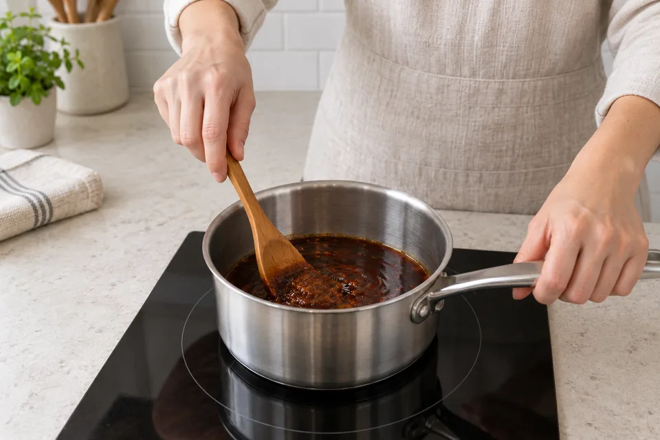 hoisin sauce — step 1: Combine soybean paste, soy sauce, honey, and rice vinegar in a small saucepan.