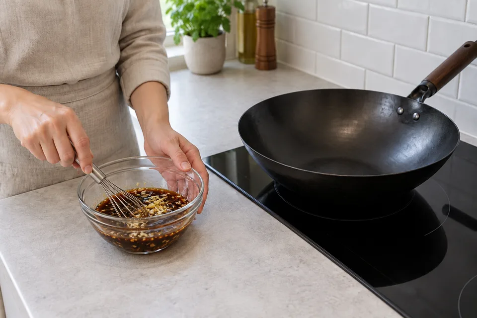 stir fry sauce — step 2: Add minced garlic and grated ginger to the bowl and stir to incorporate.