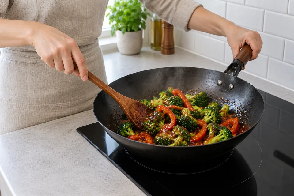 stir fry sauce — step 5: Cook over high heat, stirring constantly, until the sauce thickens and turns glossy, about 1 to 2 minutes.