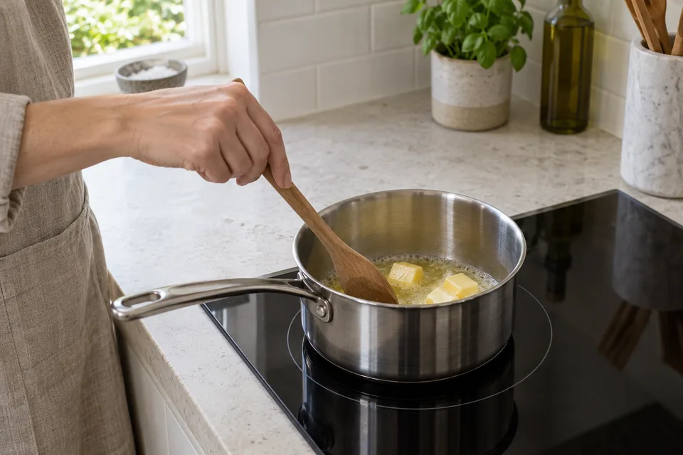 cheese sauce — step 1: Melt butter in a small saucepan over medium heat.