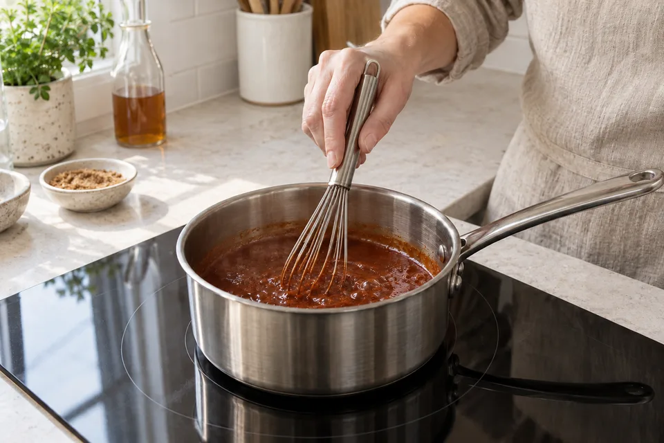 homemade bbq sauce — step 3: Bring the mixture to a gentle simmer, stirring frequently to prevent scorching on the bottom.