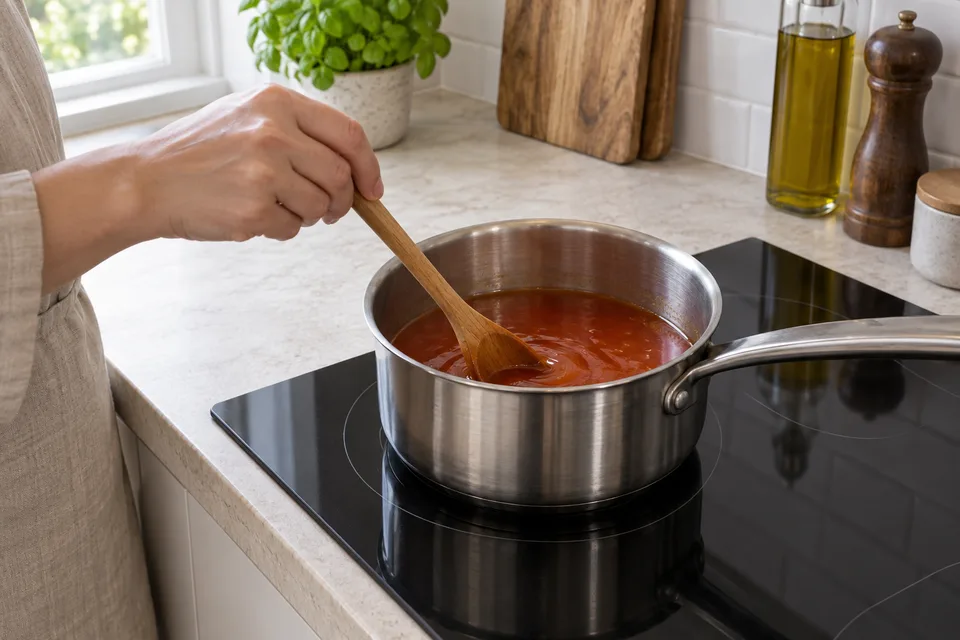 sweet and sour sauce — step 1: Combine vinegar, sugar, ketchup, pineapple juice, and soy sauce in a small saucepan over medium heat.
