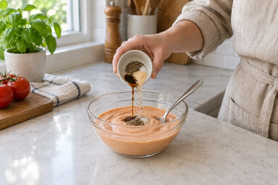 canes sauce — step 2: Add Worcestershire sauce, garlic powder, black pepper, and salt.