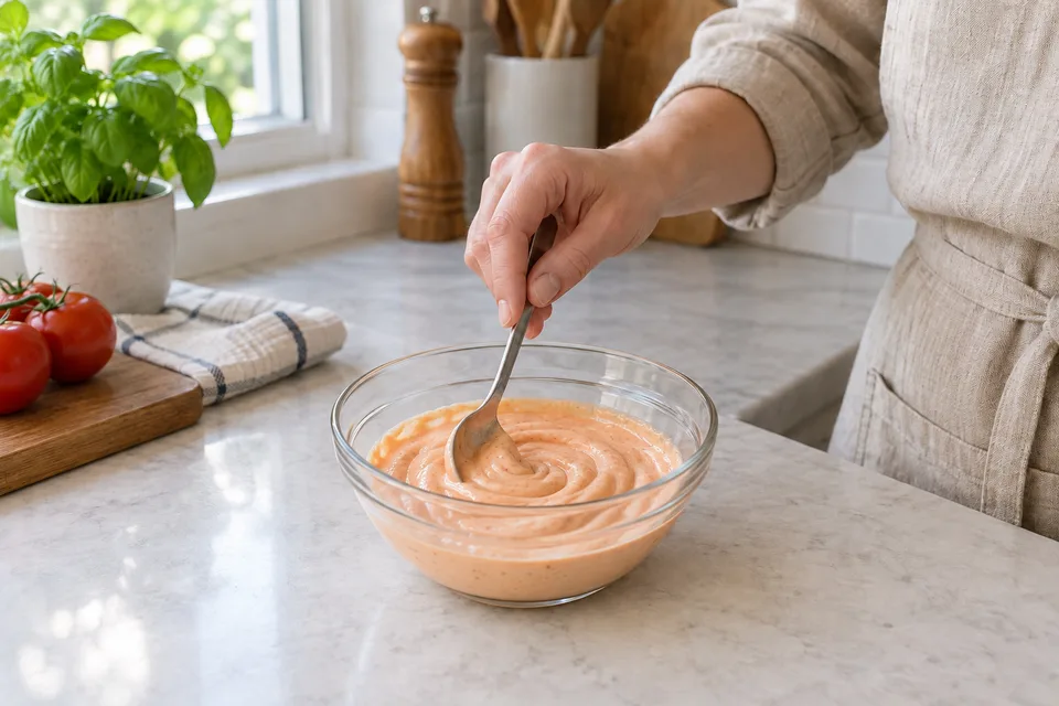 canes sauce — step 3: Stir all ingredients together until the mixture is smooth and uniform in color.