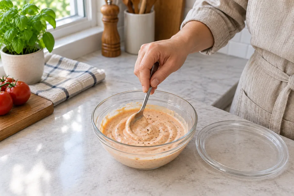 canes sauce — step 5: Stir once more before serving. Store covered in the refrigerator.