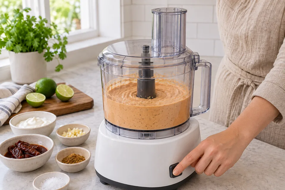 chipotle sauce — step 2: Blend on medium speed until the mixture is completely smooth, about 30 seconds.