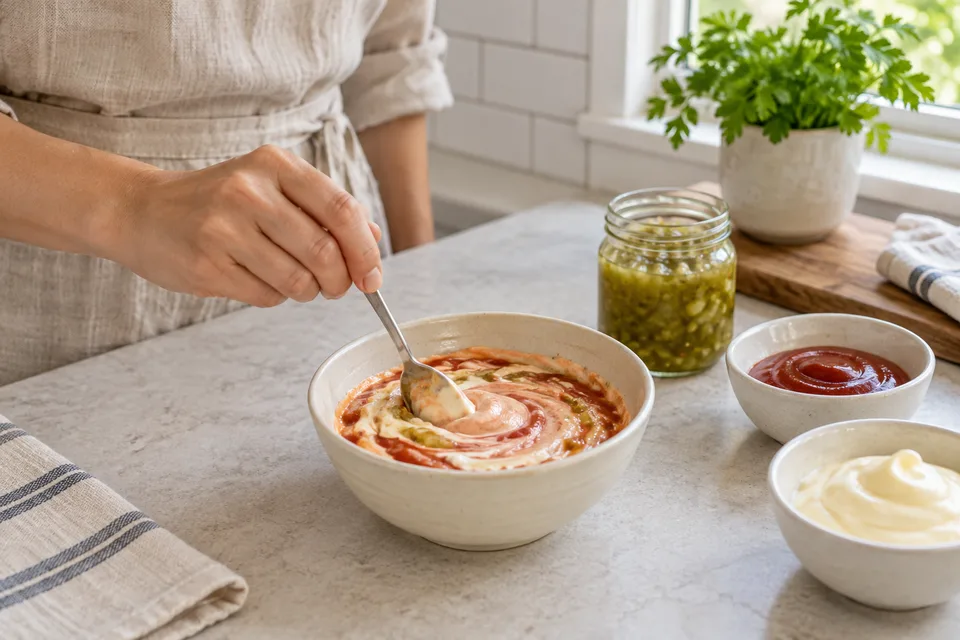 in and out sauce — step 1: Combine mayonnaise, ketchup, and sweet pickle relish in a small bowl.