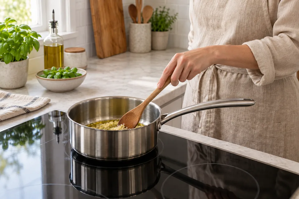 how to make tomato sauce from tomato paste — step 2: Add minced garlic and cook, stirring, for 1 minute until fragrant but not browned.