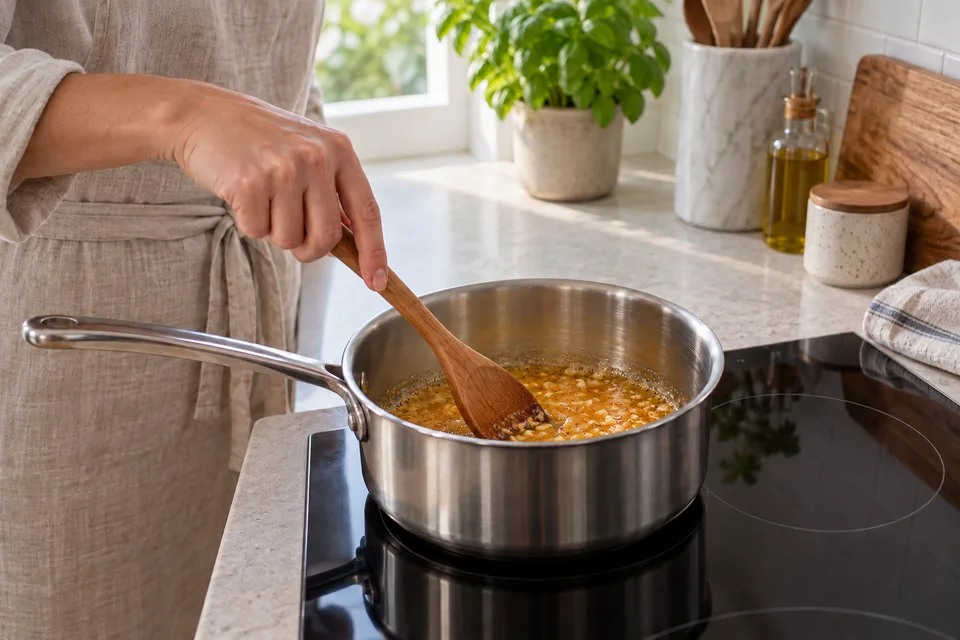 seafood boil sauce — step 5: Simmer on low heat for 3 to 4 minutes, stirring occasionally, until the sauce is uniform.