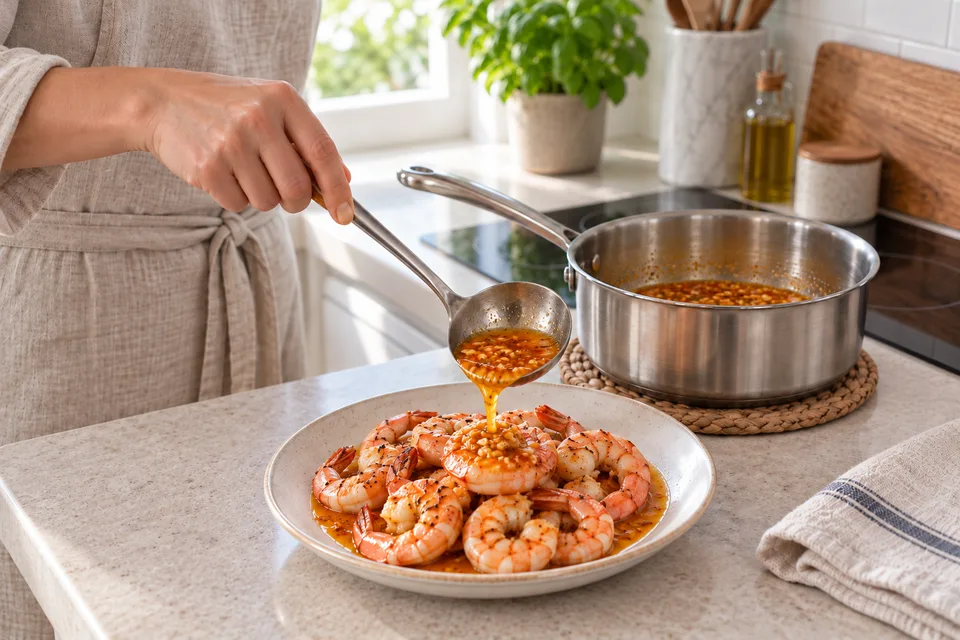 seafood boil sauce — step 7: Serve warm alongside boiled shellfish or pour directly over the seafood.