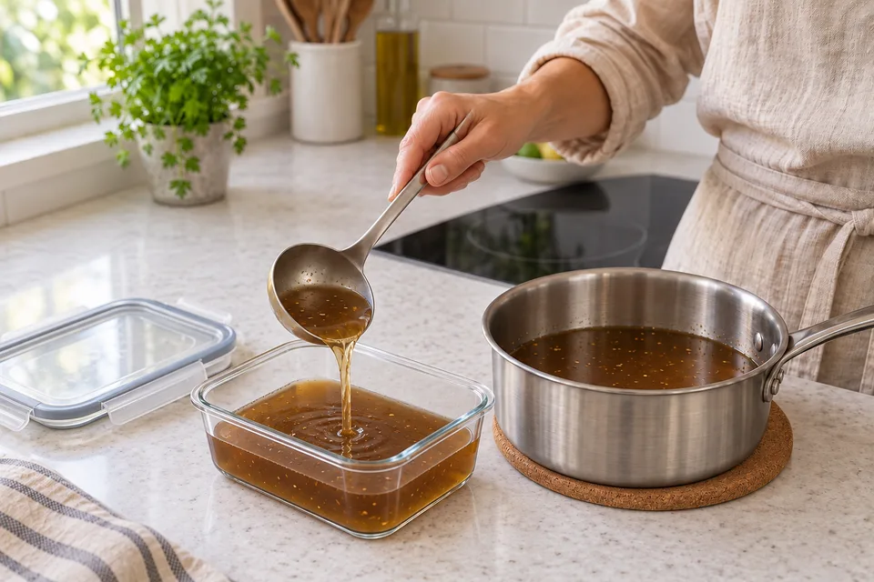 soy sauce substitute — step 4: Remove from heat. Use immediately, or transfer promptly to shallow covered containers and refrigerate within 2 hours of preparation, or within 1 hour above 90°F (32°C). Keep at 40°F (4°C) or below; do not wait for the sauce to reach room temperature.