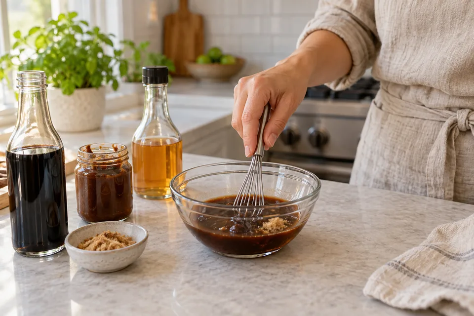 worcestershire sauce substitute — step 1: Combine soy sauce, tamarind paste, apple cider vinegar, and brown sugar in a small bowl.