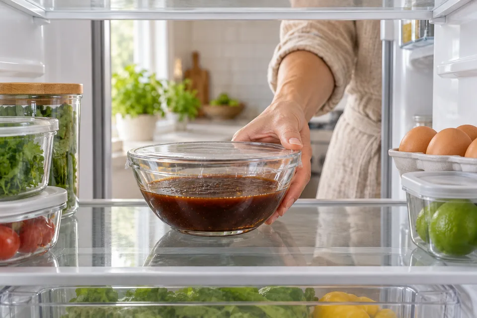 worcestershire sauce substitute — step 5: Use immediately as a 1:1 replacement for Worcestershire sauce, or transfer promptly to shallow covered containers and refrigerate within 2 hours of preparation, or within 1 hour above 90°F (32°C). Keep at 40°F (4°C) or below; do not wait for the sauce to reach room temperature.