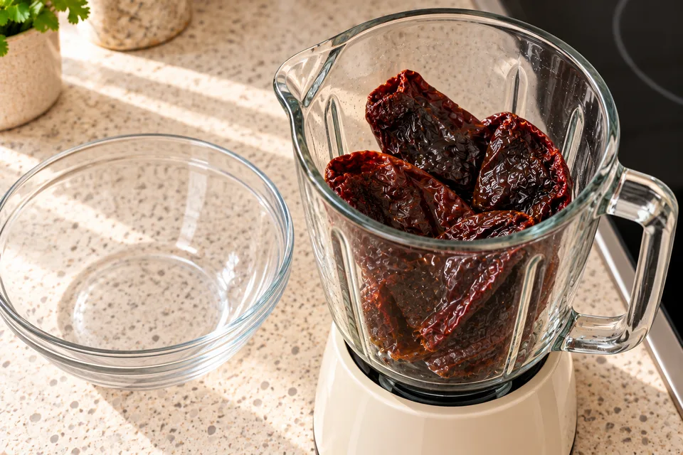 adobo sauce — step 3: Drain the soaking liquid and transfer chiles to a blender.