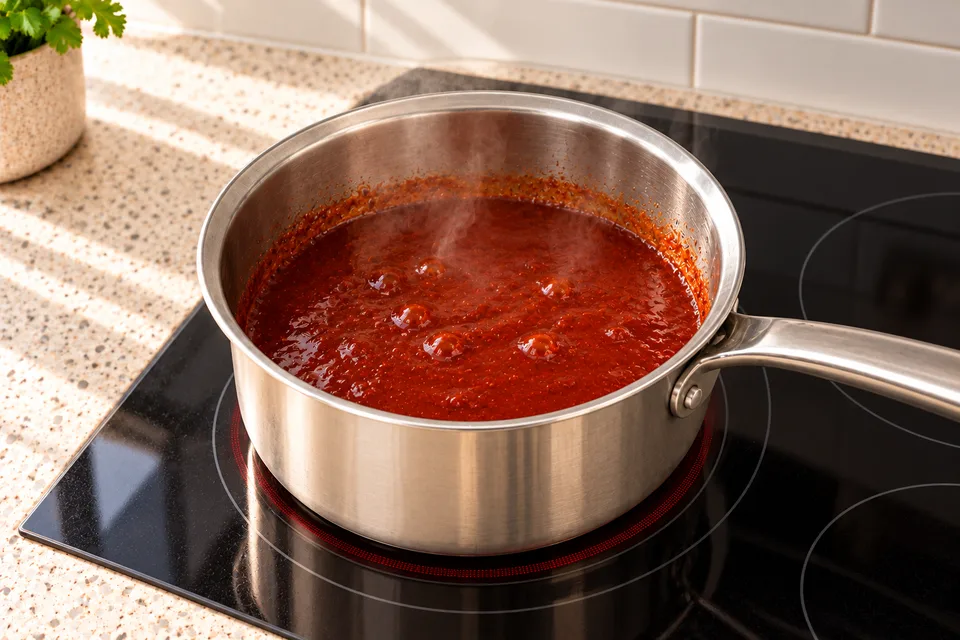 adobo sauce — step 7: Simmer over medium-low heat, stirring occasionally, for 15 to 20 minutes until the sauce thickens slightly and flavors deepen.