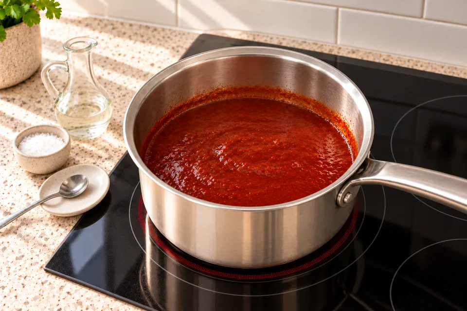 adobo sauce — step 8: Adjust salt and vinegar to taste before removing from heat.