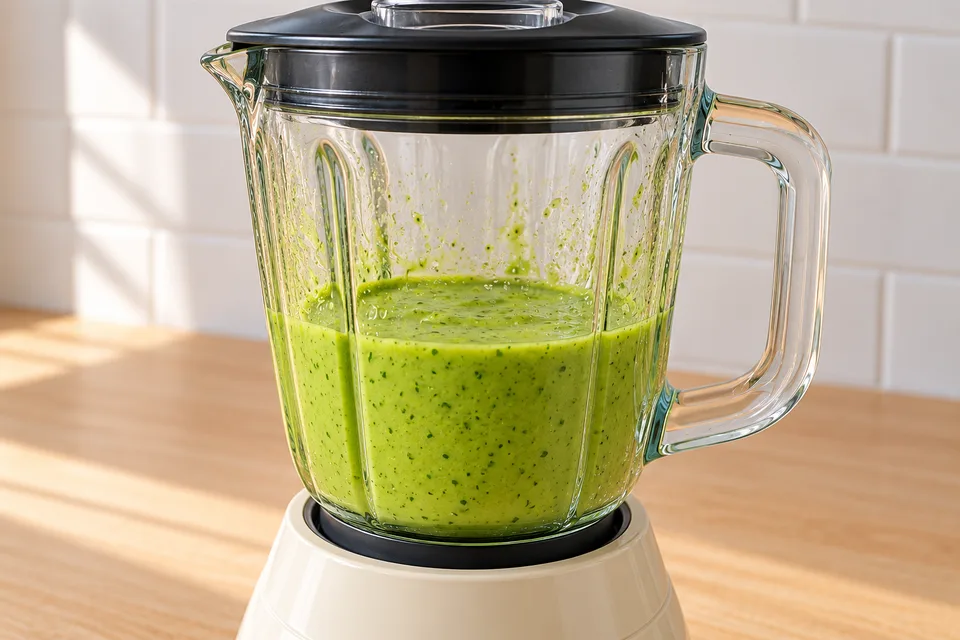 Aji verde — step 3: Blend on high until the mixture is smooth and uniformly green, about 30 to 45 seconds.