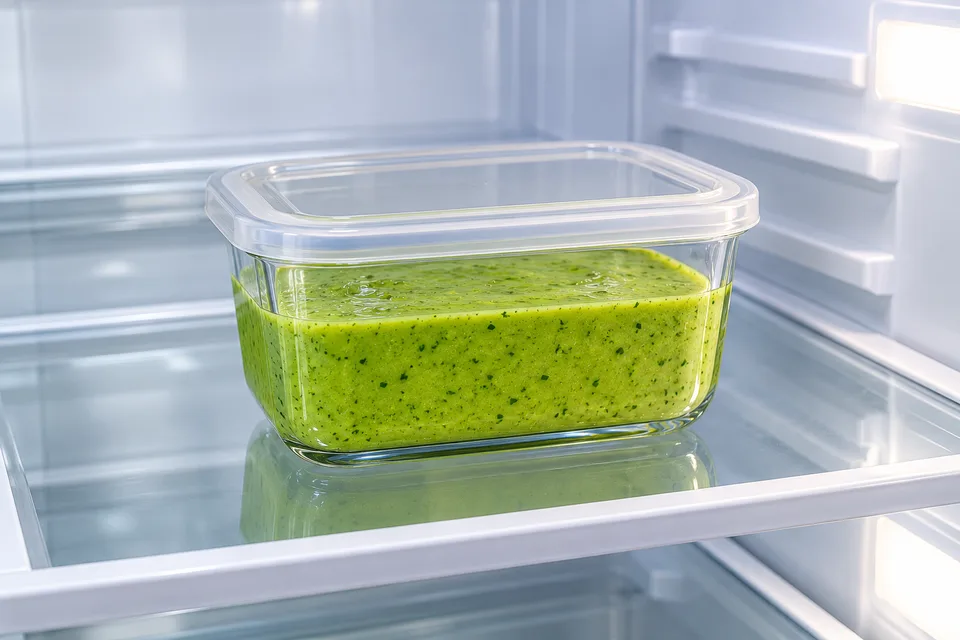 Aji verde — step 5: Transfer to a sealed container and refrigerate for at least 15 minutes before serving to allow flavors to meld.