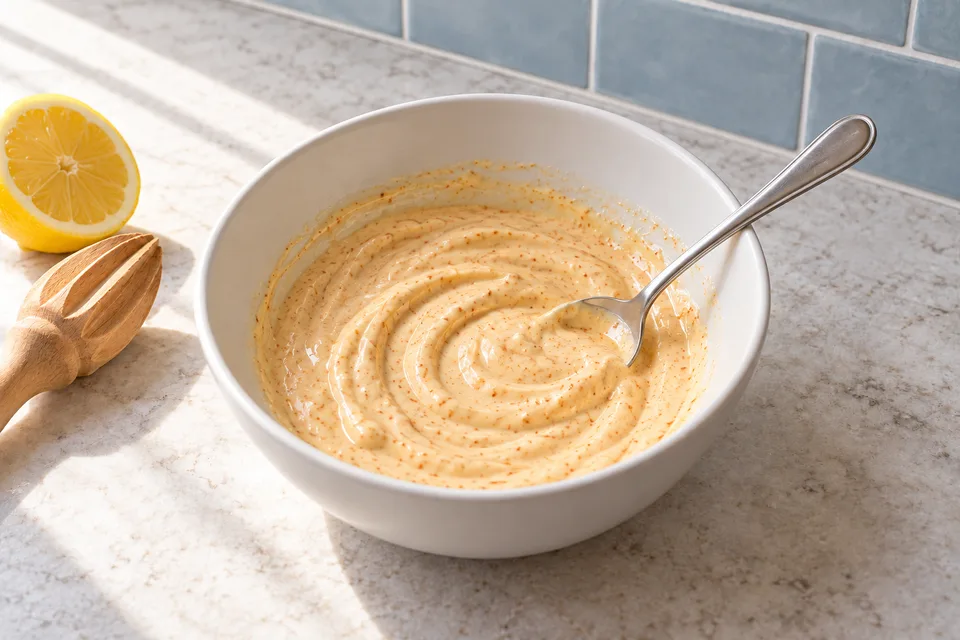 crab cake sauce — step 2: Stir until fully blended and smooth.
