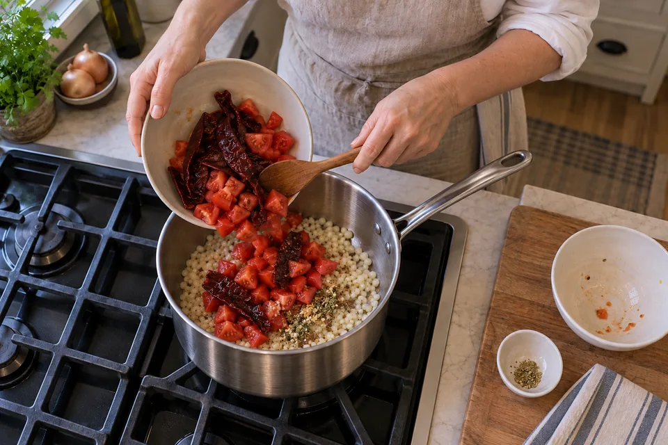 ranchero sauce — step 3: Add chopped tomatoes, drained chiles, cumin, and oregano. Stir to combine.