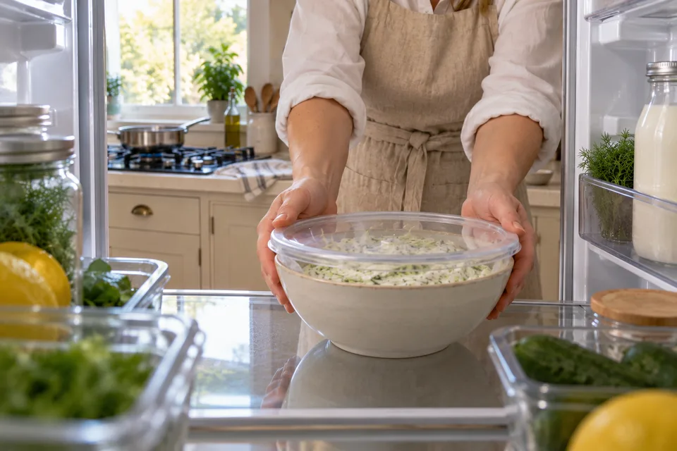 tzatziki sauce — step 5: Cover and refrigerate for at least 30 minutes before serving to allow flavors to develop.