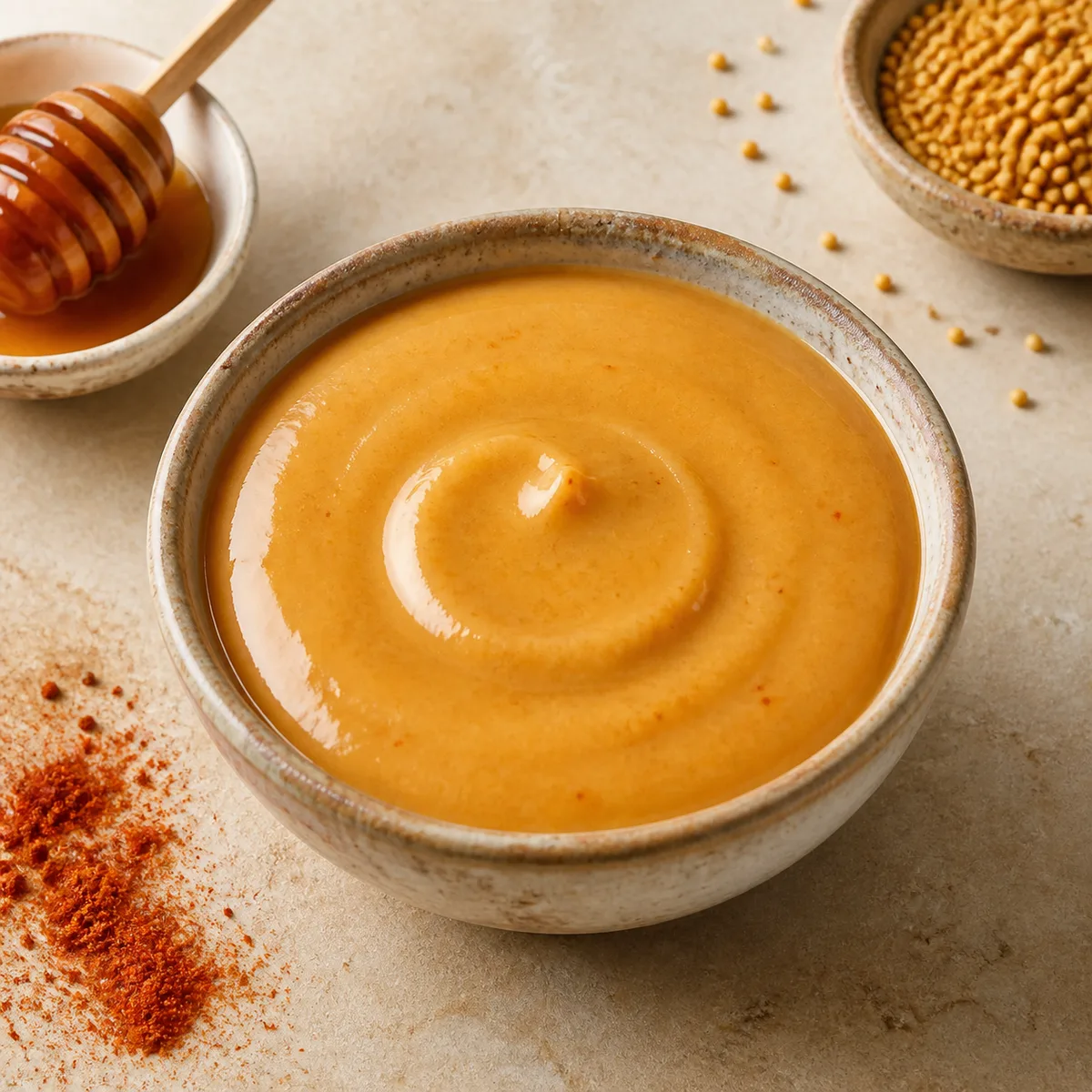 Pale golden-orange unbranded copycat dipping sauce in a ceramic bowl