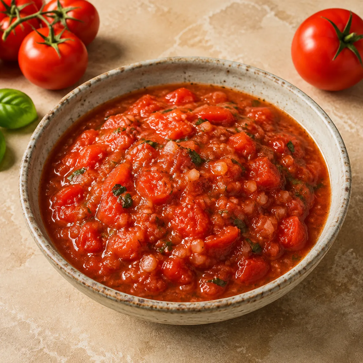 Chunky homemade spaghetti sauce made with fresh tomatoes, onion, garlic, and basil
