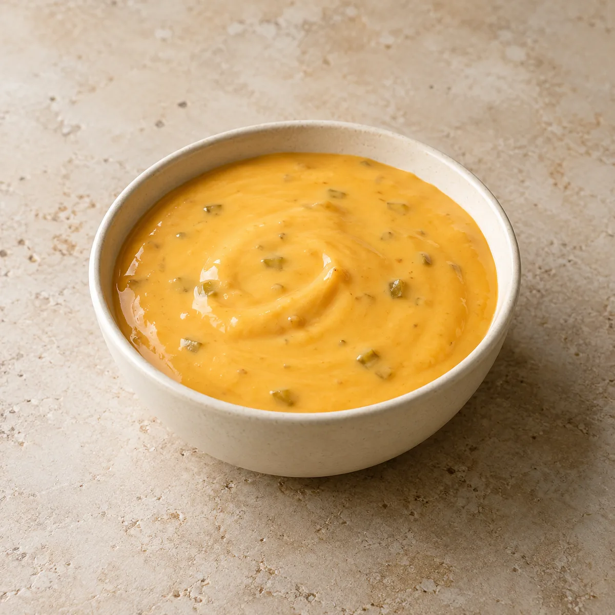 nacho cheese in a ceramic serving bowl