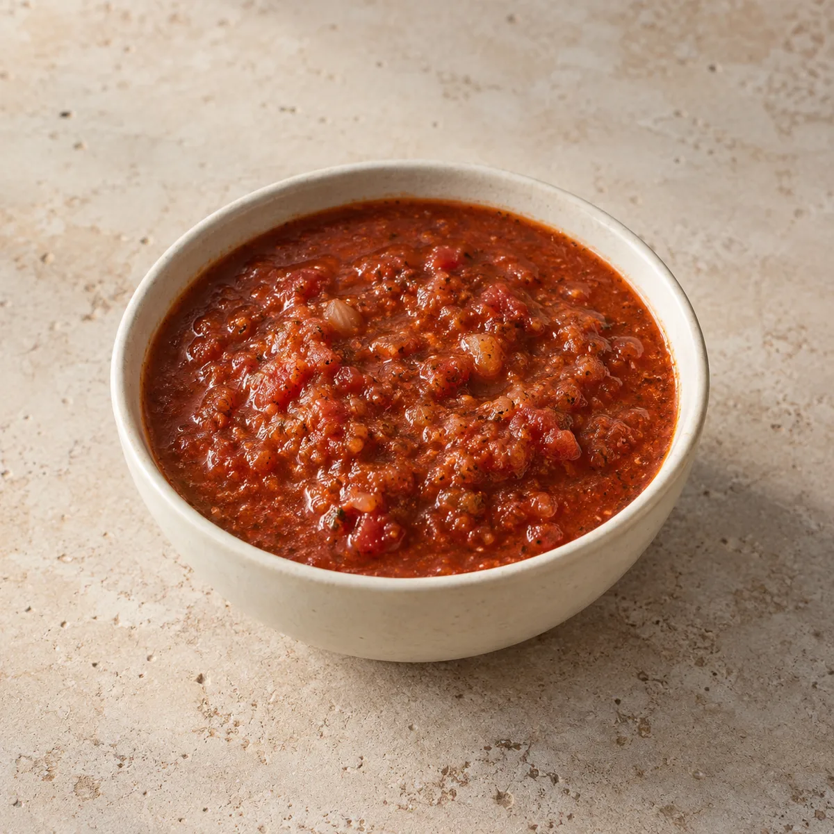 ranchero sauce in a ceramic serving bowl